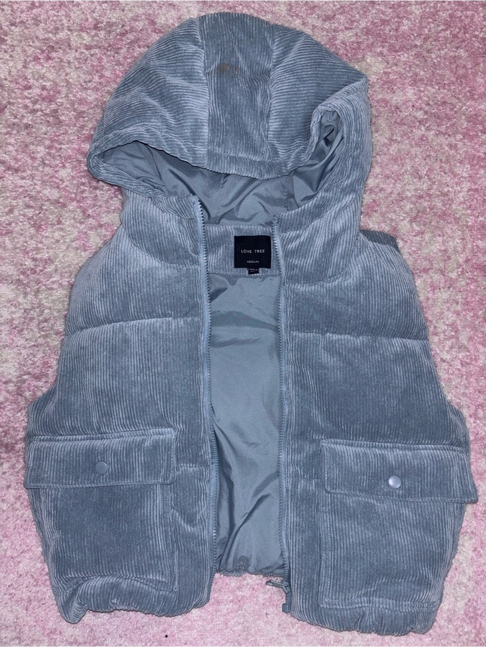 Love Tree Gray Corduroy Hooded Puffer Vest for Kids